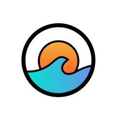 Logo of Oahu Kava Lounge featuring a stylized wave cresting within a circle, with a warm orange and cool blue color scheme, representing a serene and welcoming atmosphere for socializing, relaxation, and entertainment in West Palm Beach, FL.