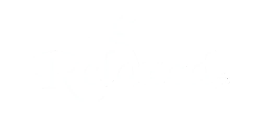 
                    Subtle white-on-white Relaxedfx logo, featuring an elegant script and a silhouette of a peaceful bird in flight, embodying the brand's commitment to tranquility and wellness.