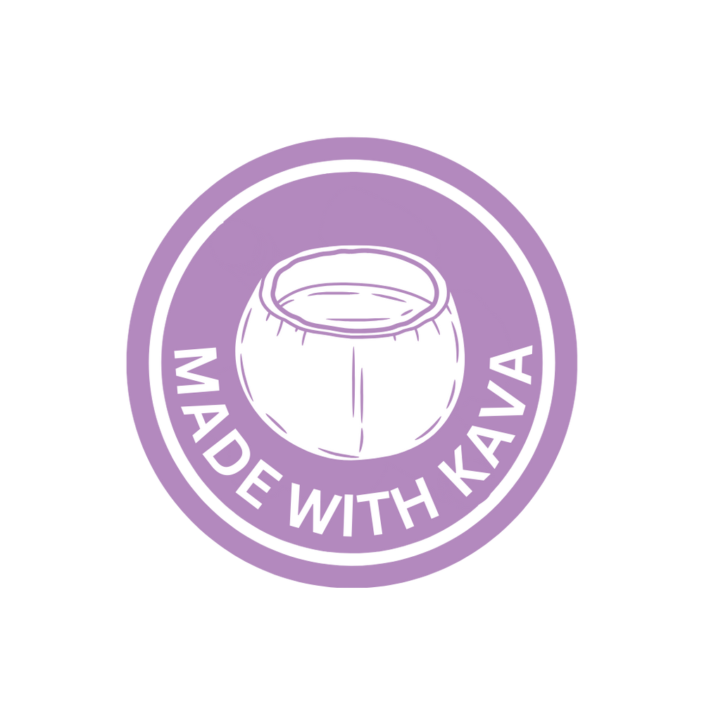 Icon featuring 'MADE WITH KAVA' around a central image of a kava bowl, signifying that Chill Elixir by Relaxed Fx contains kava as a key ingredient.